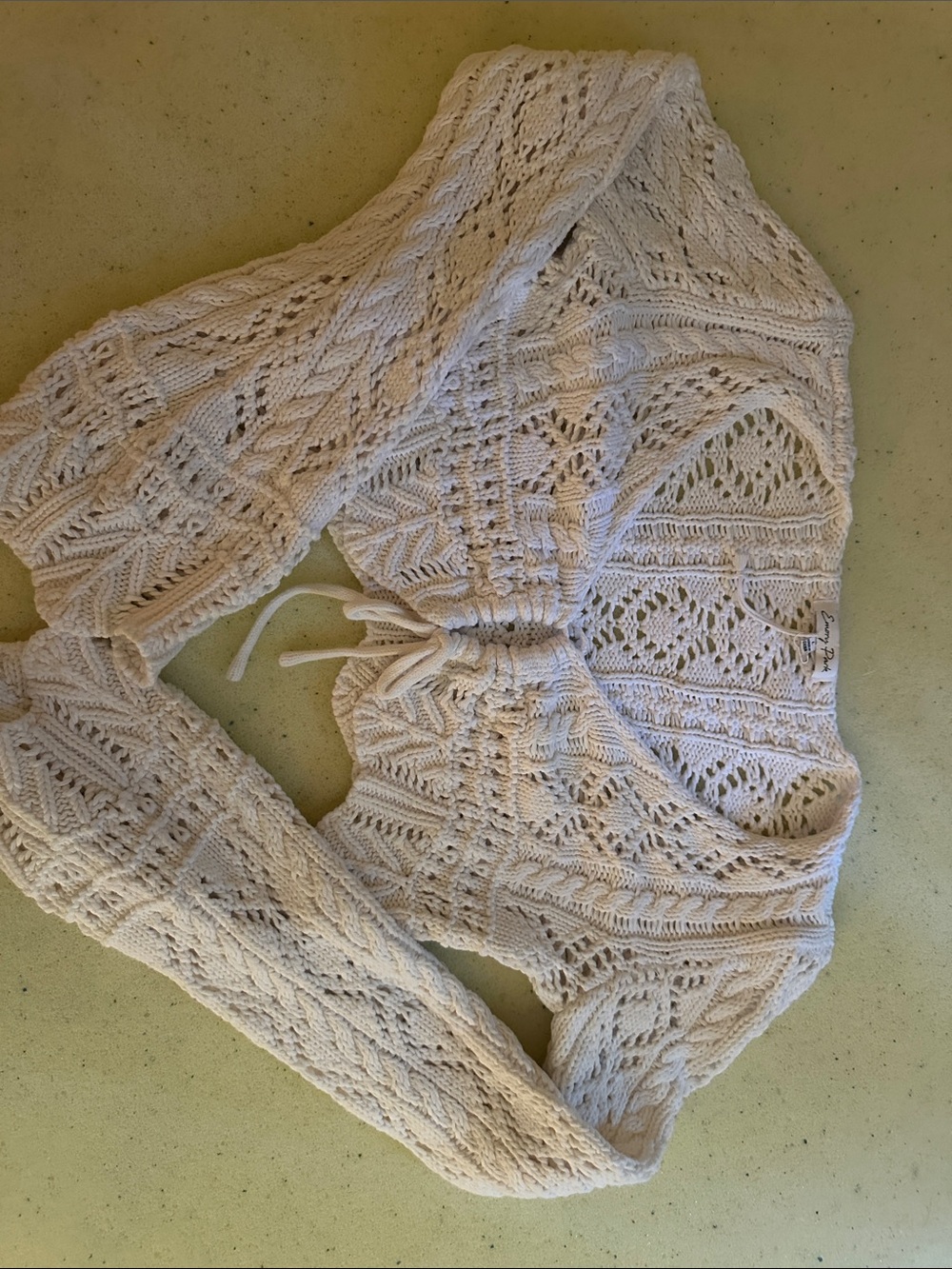 emory park Cream Open-Weave Tie-Front Cardigan